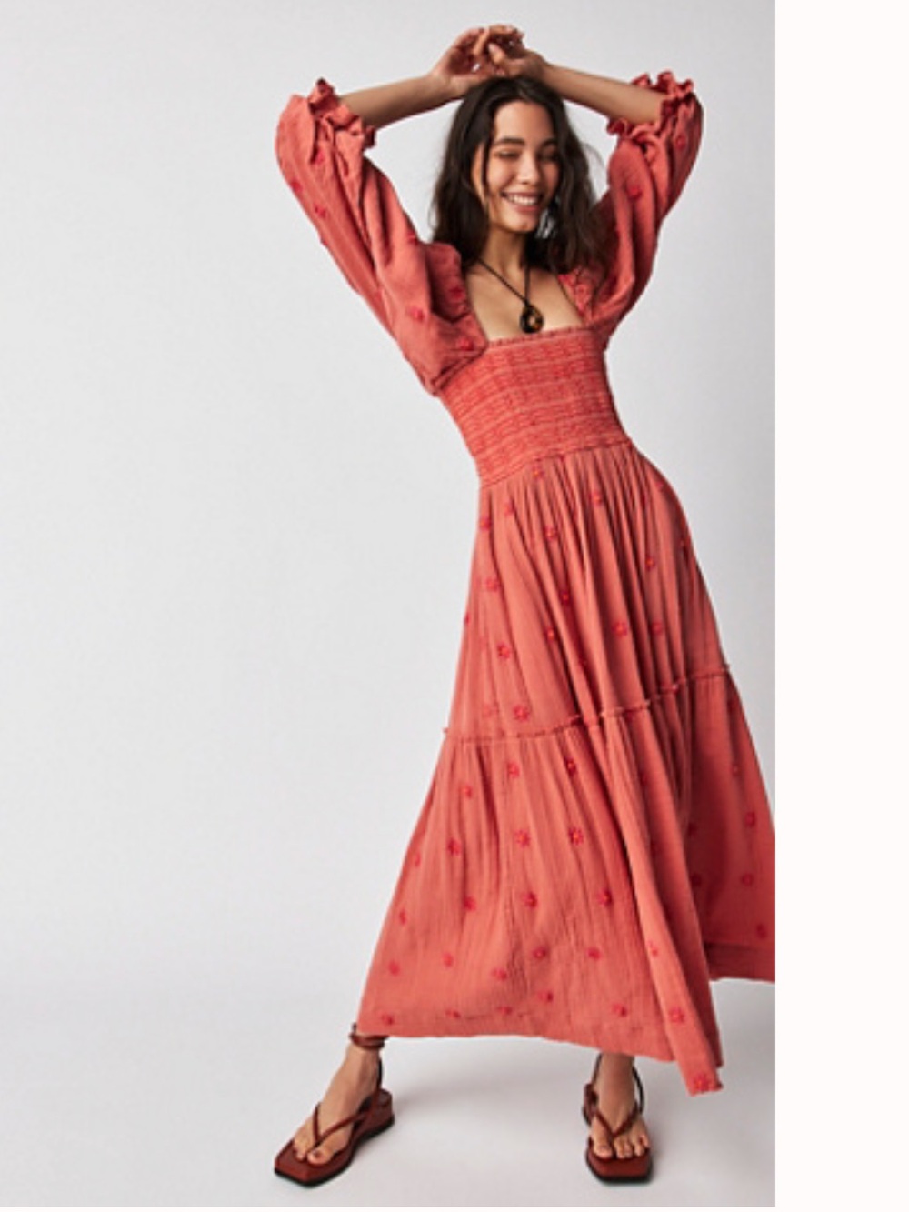 Free People Dahlia Embroidered Maxi in Melon combo
